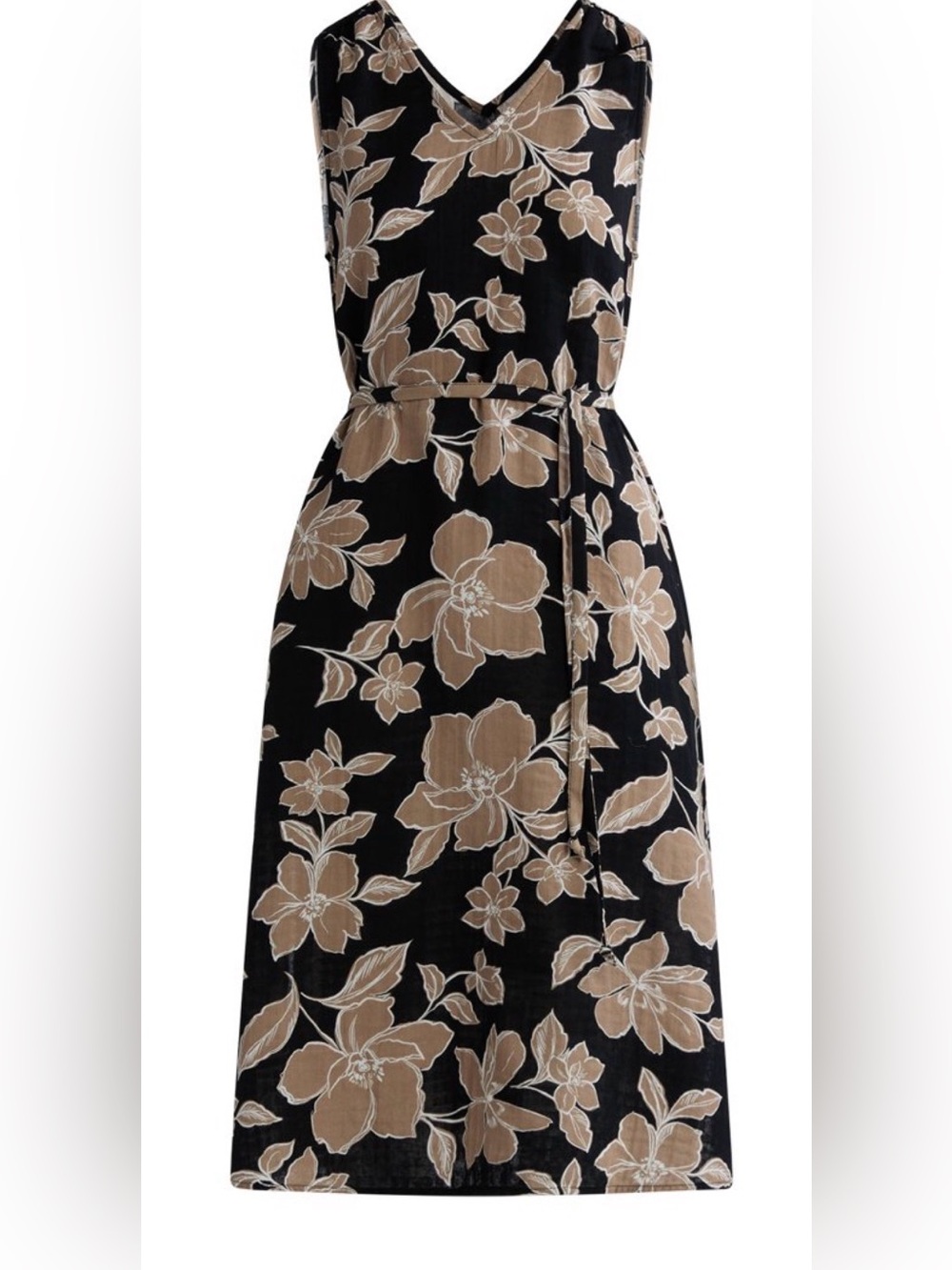Time and Tru 100% Cotton V-Neck Floral Midi Dress - Large (12-14)